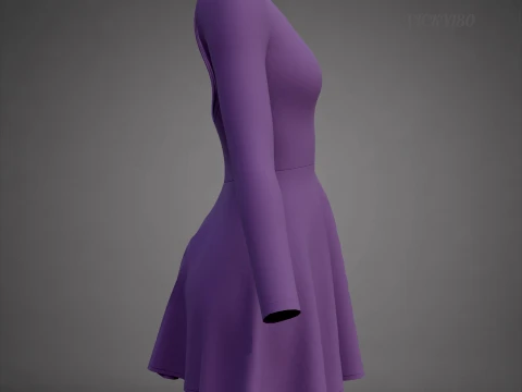 Abito da skater viola a maniche lunghe con schiena bassa Abito di abbigliamento 3D - Abito corto sportivo Modello 3D