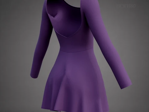 Abito da skater viola a maniche lunghe con schiena bassa Abito di abbigliamento 3D - Abito corto sportivo Modello 3D