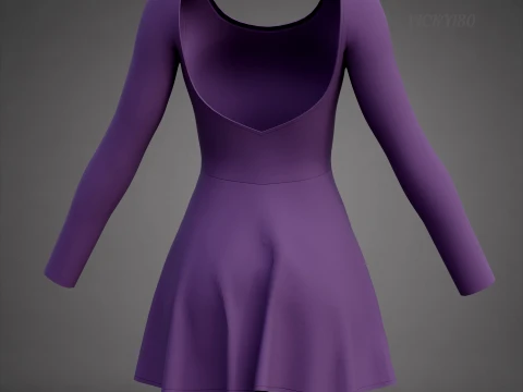 Abito da skater viola a maniche lunghe con schiena bassa Abito di abbigliamento 3D - Abito corto sportivo Modello 3D