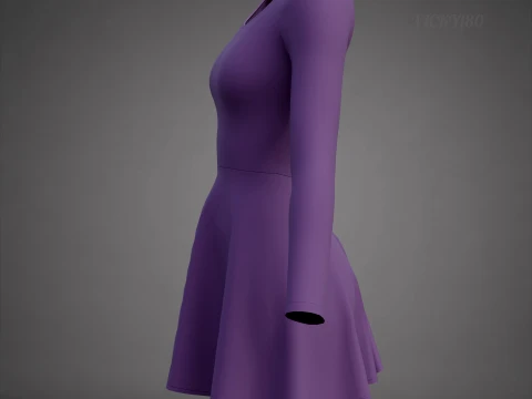 Abito da skater viola a maniche lunghe con schiena bassa Abito di abbigliamento 3D - Abito corto sportivo Modello 3D