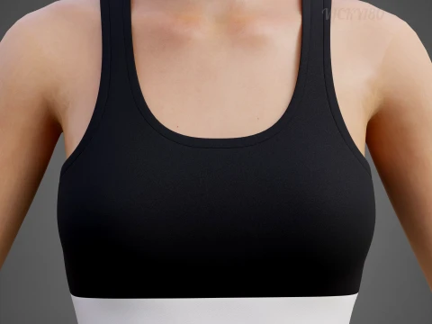 Black and White Sports Wear Tennis Outfit Set Sports Bra Tank Top with Pleated Mini Skirt Clothing 3D Model
