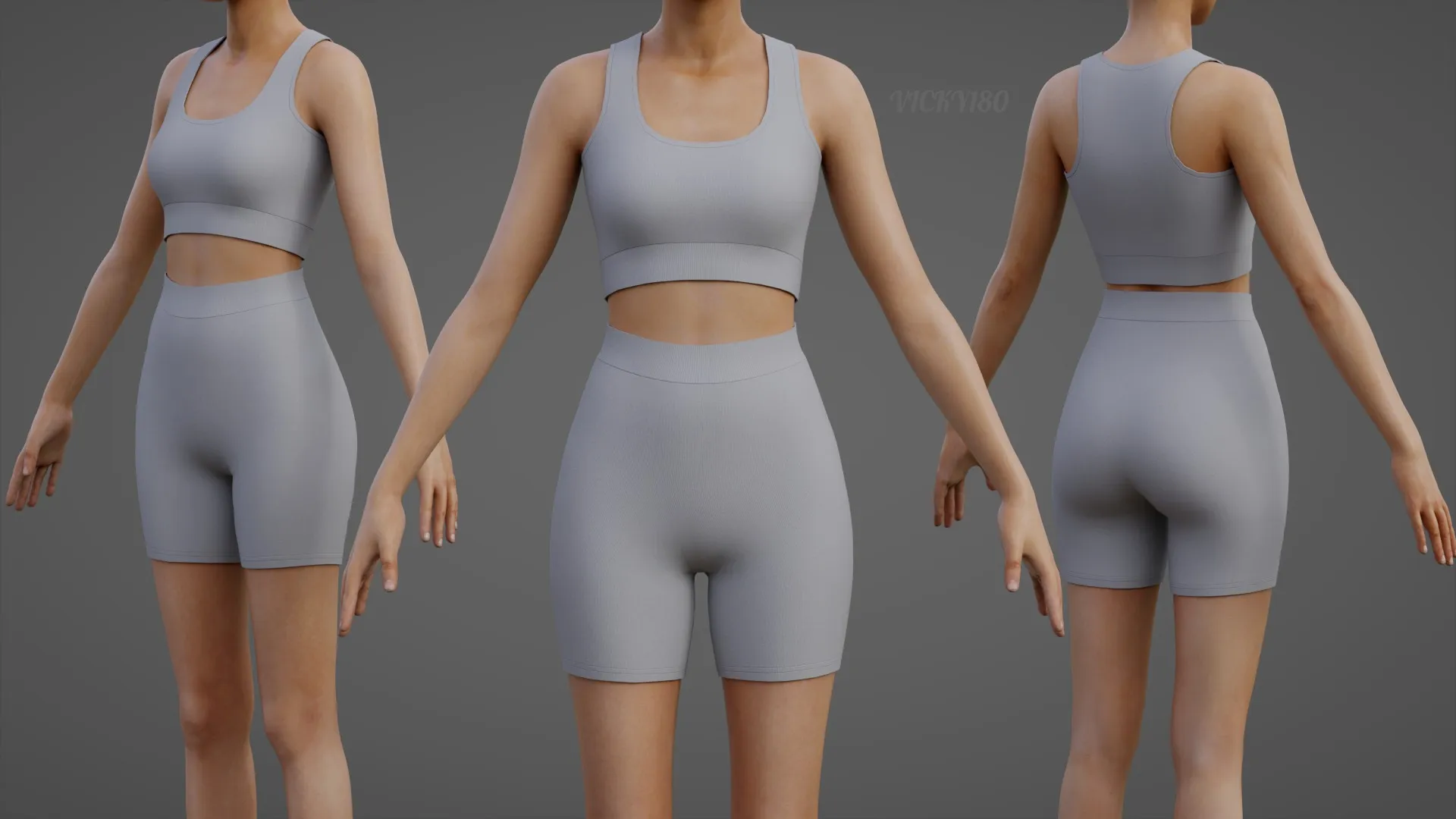 Womens 2 Piece Workout Set - Tank Top High Waisted Biker Shorts Yoga Outfit Clothing 3D Model .c4d .max .obj .3ds .fbx .stl .blend 