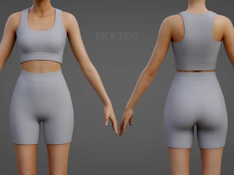 Womens 2 Piece Workout Set - Tank Top High Waisted Biker Shorts Yoga Outfit Clothing 3D Model