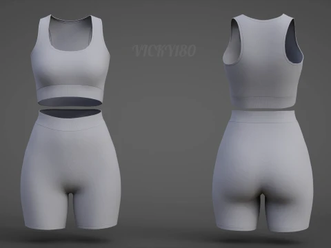 Womens 2 Piece Workout Set - Tank Top High Waisted Biker Shorts Yoga Outfit Clothing 3D Model