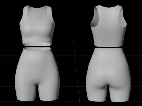 Womens 2 Piece Workout Set - Tank Top High Waisted Biker Shorts Yoga Outfit Clothing 3D Model