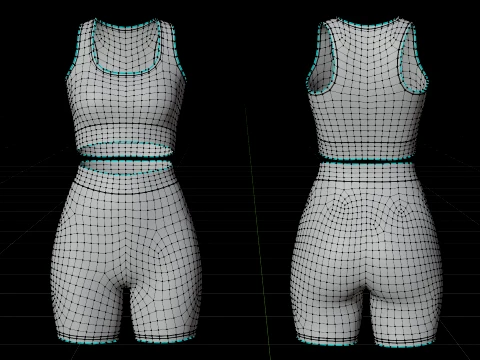 Womens 2 Piece Workout Set - Tank Top High Waisted Biker Shorts Yoga Outfit Clothing 3D Model