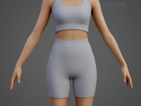 Womens 2 Piece Workout Set - Tank Top High Waisted Biker Shorts Yoga Outfit Clothing 3D Model