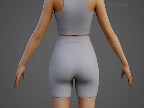Womens 2 Piece Workout Set - Tank Top High Waisted Biker Shorts Yoga Outfit Clothing 3D Model