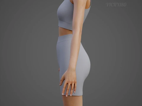 Womens 2 Piece Workout Set - Tank Top High Waisted Biker Shorts Yoga Outfit Clothing 3D Model