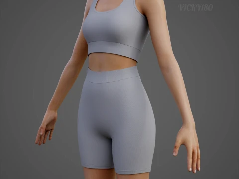 Womens 2 Piece Workout Set - Tank Top High Waisted Biker Shorts Yoga Outfit Clothing 3D Model