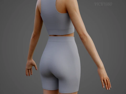 Womens 2 Piece Workout Set - Tank Top High Waisted Biker Shorts Yoga Outfit Clothing 3D Model