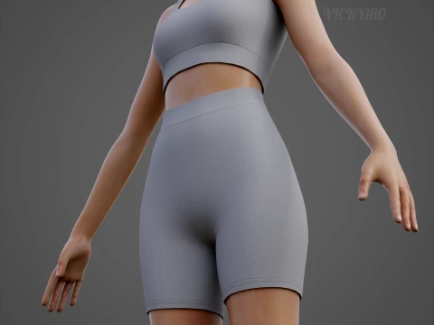 Womens 2 Piece Workout Set - Tank Top High Waisted Biker Shorts Yoga Outfit Clothing 3D Model