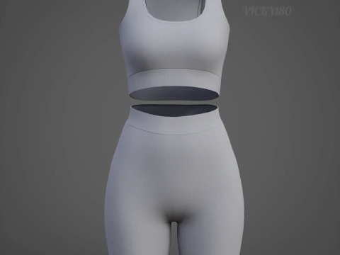 Womens 2 Piece Workout Set - Tank Top High Waisted Biker Shorts Yoga Outfit Clothing 3D Model