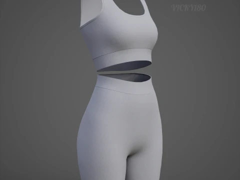Womens 2 Piece Workout Set - Tank Top High Waisted Biker Shorts Yoga Outfit Clothing 3D Model