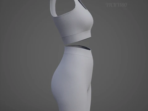 Womens 2 Piece Workout Set - Tank Top High Waisted Biker Shorts Yoga Outfit Clothing 3D Model