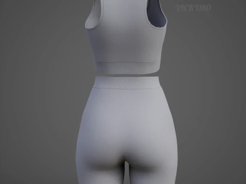 Womens 2 Piece Workout Set - Tank Top High Waisted Biker Shorts Yoga Outfit Clothing 3D Model