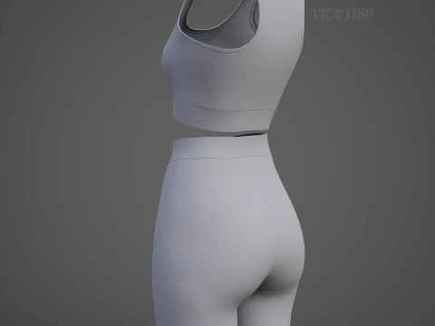 Womens 2 Piece Workout Set - Tank Top High Waisted Biker Shorts Yoga Outfit Clothing 3D Model