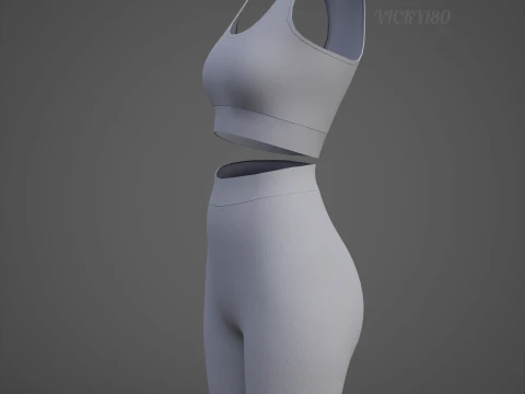 Womens 2 Piece Workout Set - Tank Top High Waisted Biker Shorts Yoga Outfit Clothing 3D Model