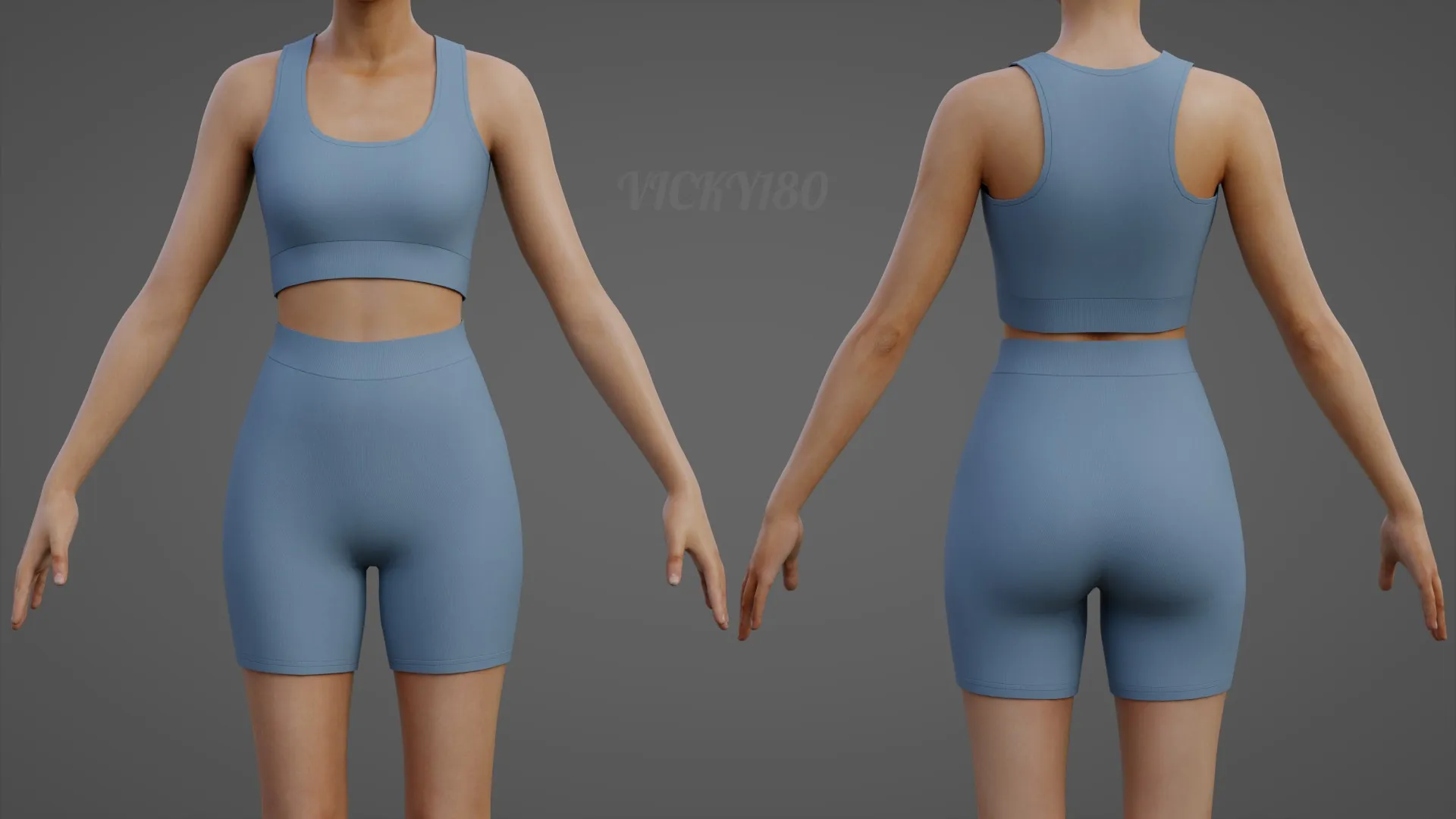 Womens Two Piece Yoga Set - Crop Top Biker Shorts Sportswear Outfit Clothing 3D Model .c4d .max .obj .3ds .fbx .stl .blend 