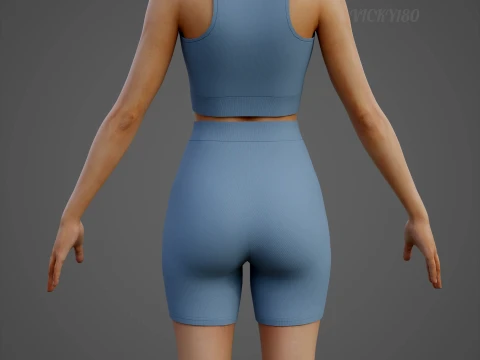 Womens Two Piece Yoga Set - Crop Top Biker Shorts Sportswear Outfit Clothing 3D Model