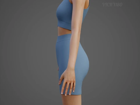 Womens Two Piece Yoga Set - Crop Top Biker Shorts Sportswear Outfit Clothing 3D Model
