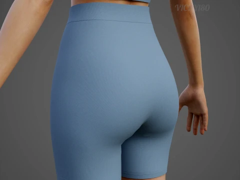 Womens Two Piece Yoga Set - Crop Top Biker Shorts Sportswear Outfit Clothing 3D Model