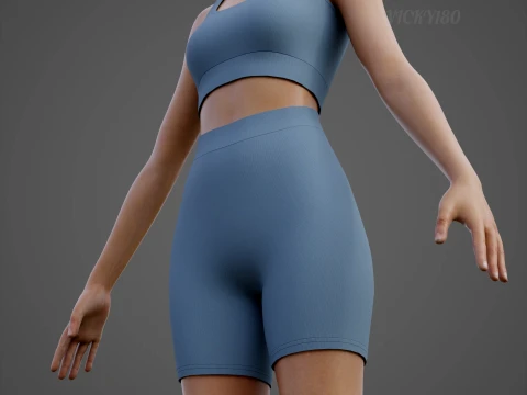 Womens Two Piece Yoga Set - Crop Top Biker Shorts Sportswear Outfit Clothing 3D Model