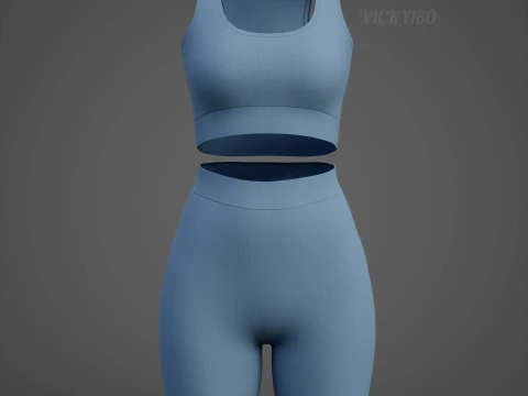 Womens Two Piece Yoga Set - Crop Top Biker Shorts Sportswear Outfit Clothing 3D Model