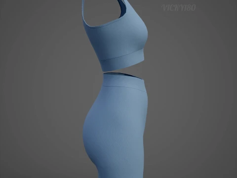 Womens Two Piece Yoga Set - Crop Top Biker Shorts Sportswear Outfit Clothing 3D Model