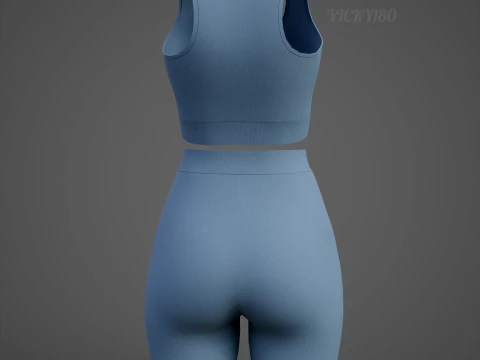 Womens Two Piece Yoga Set - Crop Top Biker Shorts Sportswear Outfit Clothing 3D Model