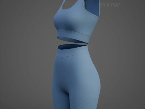 Womens Two Piece Yoga Set - Crop Top Biker Shorts Sportswear Outfit Clothing 3D Model