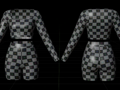 Square Neck Crop Top and Yoga Shorts Workout Outfit - Two Piece Sportswear Clothing 3D Model
