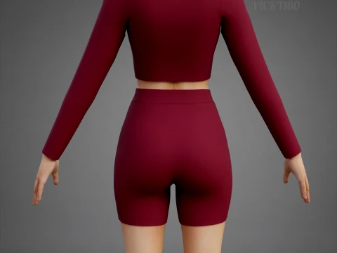 Square Neck Crop Top and Yoga Shorts Workout Outfit - Two Piece Sportswear Clothing 3D Model