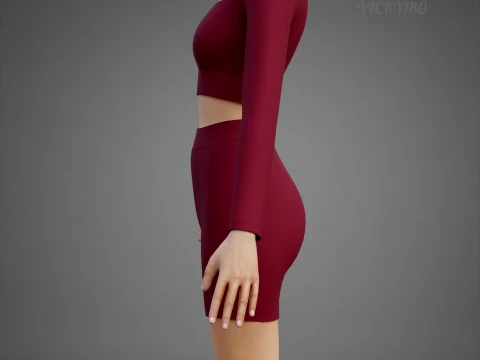 Square Neck Crop Top and Yoga Shorts Workout Outfit - Two Piece Sportswear Clothing 3D Model