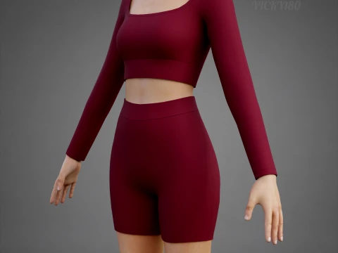 Square Neck Crop Top and Yoga Shorts Workout Outfit - Two Piece Sportswear Clothing 3D Model
