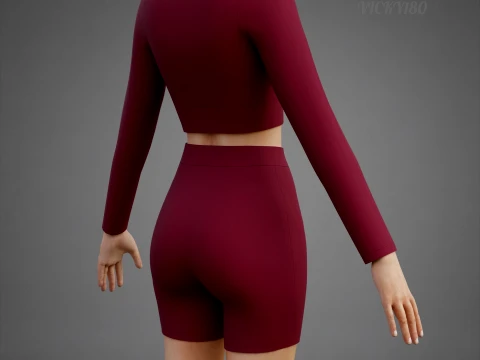 Square Neck Crop Top and Yoga Shorts Workout Outfit - Two Piece Sportswear Clothing 3D Model