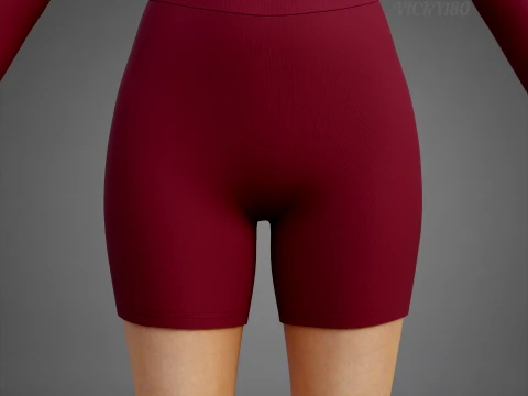 Square Neck Crop Top and Yoga Shorts Workout Outfit - Two Piece Sportswear Clothing 3D Model