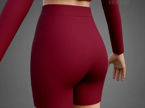 Square Neck Crop Top and Yoga Shorts Workout Outfit - Two Piece Sportswear Clothing 3D Model