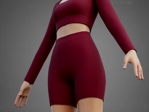 Square Neck Crop Top and Yoga Shorts Workout Outfit - Two Piece Sportswear Clothing 3D Model