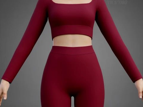 Square Neck Crop Top and Yoga Shorts Workout Outfit - Two Piece Sportswear Clothing 3D Model