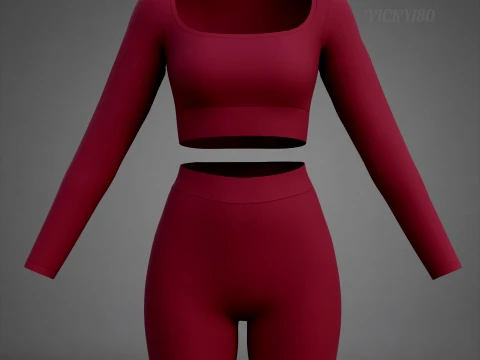 Square Neck Crop Top and Yoga Shorts Workout Outfit - Two Piece Sportswear Clothing 3D Model