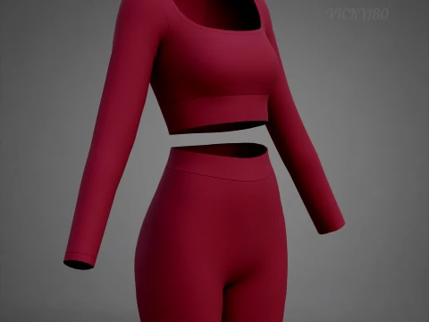 Square Neck Crop Top and Yoga Shorts Workout Outfit - Two Piece Sportswear Clothing 3D Model