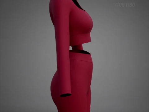 Square Neck Crop Top and Yoga Shorts Workout Outfit - Two Piece Sportswear Clothing 3D Model