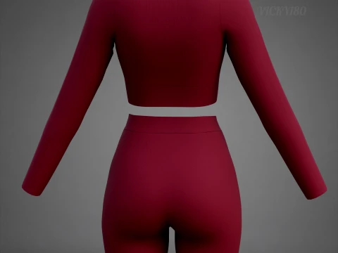 Square Neck Crop Top and Yoga Shorts Workout Outfit - Two Piece Sportswear Clothing 3D Model