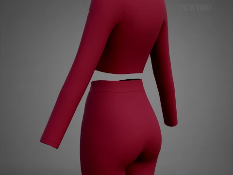 Square Neck Crop Top and Yoga Shorts Workout Outfit - Two Piece Sportswear Clothing 3D Model