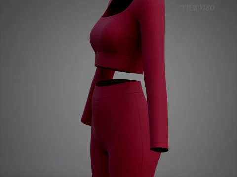 Square Neck Crop Top and Yoga Shorts Workout Outfit - Two Piece Sportswear Clothing 3D Model