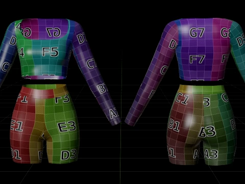 Set coordinato da allenamento in due pezzi da donna, abbigliamento 3D, top corto, pantaloncini da motociclista, outfit athleisure Modello 3D