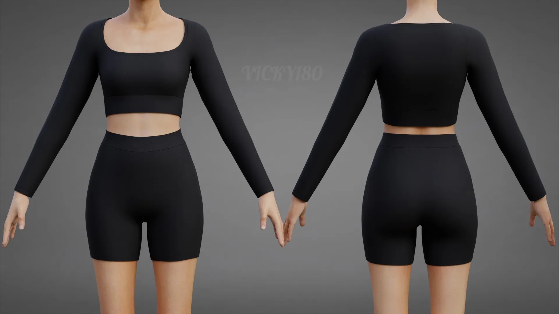 Set coordinato da allenamento in due pezzi da donna, abbigliamento 3D, top corto, pantaloncini da motociclista, outfit athleisure Modello 3D .c4d .max .obj .3ds .fbx .stl .blend 