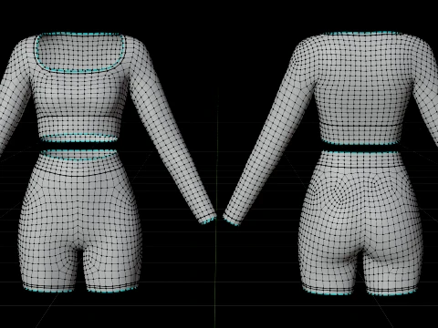 Set coordinato da allenamento in due pezzi da donna, abbigliamento 3D, top corto, pantaloncini da motociclista, outfit athleisure Modello 3D