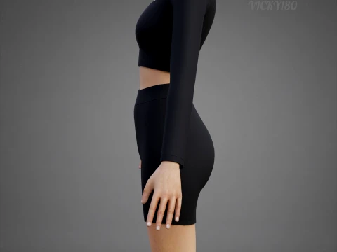Set coordinato da allenamento in due pezzi da donna, abbigliamento 3D, top corto, pantaloncini da motociclista, outfit athleisure Modello 3D